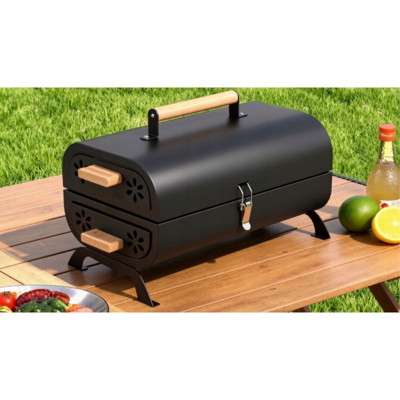 Grill przenośny  turystyczny węglowy składany walizka kempingowy ogrodowy bbq skrzynka