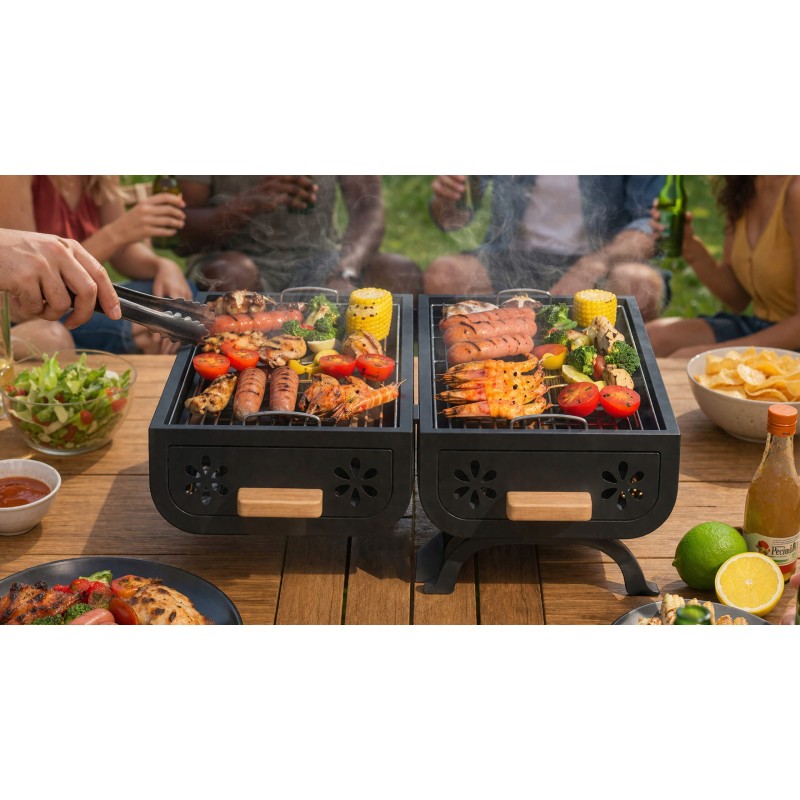 Grill przenośny  turystyczny węglowy składany walizka kempingowy ogrodowy bbq skrzynka