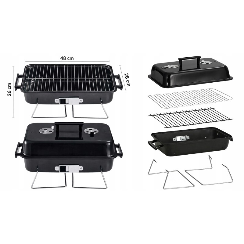 Grill turystyczny przenośny węglowy składany BBQ kempingowy walizka pojemny