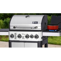 Grill gazowy ruszt żeliwny nierdzewny ogrodowy palnik boczny 4+1 13,7 KW