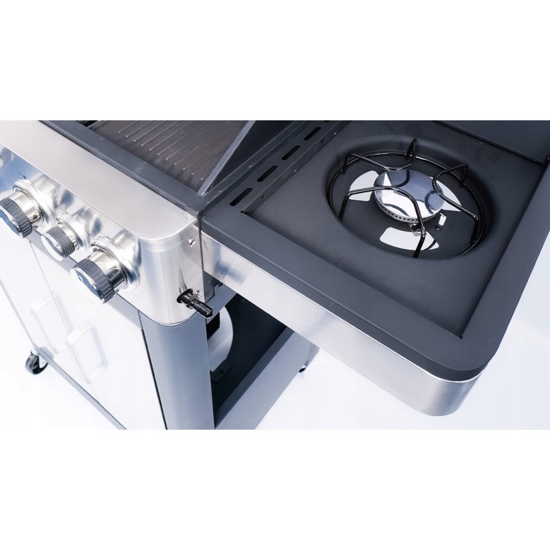 Grill gazowy ruszt żeliwny nierdzewny ogrodowy palnik boczny 4+1 13,7 KW