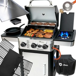 GRILL GAZOWY Z RUSZTEM ŻELIWNYM NIERDZEWNY OGRODOWY PALNIK BOCZNY 3+1 9.9KW