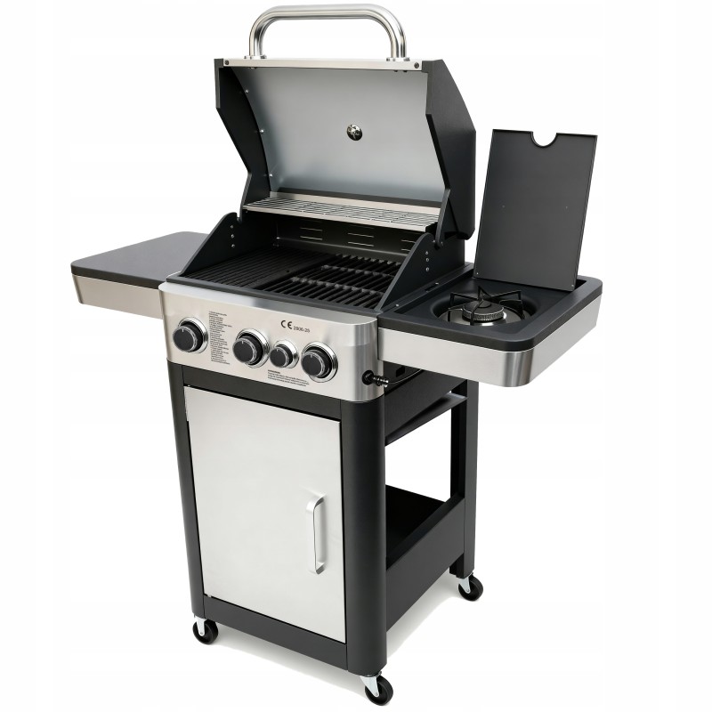 GRILL GAZOWY Z RUSZTEM ŻELIWNYM NIERDZEWNY OGRODOWY PALNIK BOCZNY 3+1 9.9KW