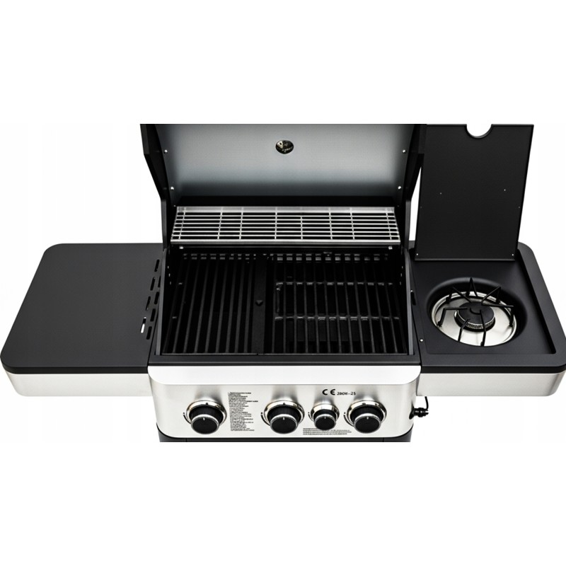 GRILL GAZOWY Z RUSZTEM ŻELIWNYM NIERDZEWNY OGRODOWY PALNIK BOCZNY 3+1 9.9KW