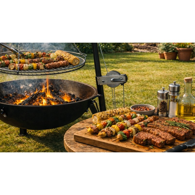 viben FireRod – grill ogrodowy palenisko trójnóg z podwieszanym rusztem i misą paleniskową