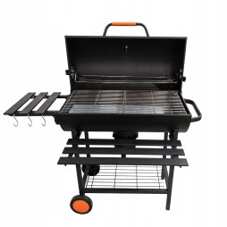 VIBEN FIRETUBE PRO - duży grill węglowy ogrodowy z pokrywą, 2 ruszty, popielnik, termometr, stal, 2 półki