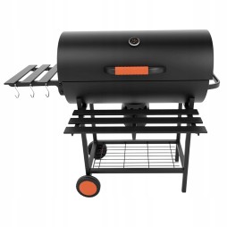 VIBEN FIRETUBE PRO - duży grill węglowy ogrodowy z pokrywą, 2 ruszty, popielnik, termometr, stal, 2 półki