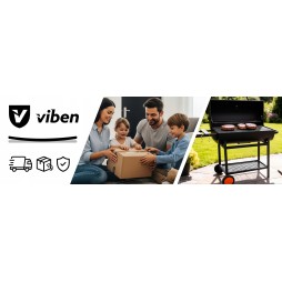 VIBEN FIRETUBE PRO - duży grill węglowy ogrodowy z pokrywą, 2 ruszty, popielnik, termometr, stal, 2 półki