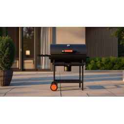 VIBEN FIRETUBE PRO - duży grill węglowy ogrodowy z pokrywą, 2 ruszty, popielnik, termometr, stal, 2 półki