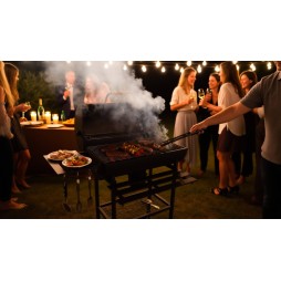 VIBEN FIRETUBE PRO - duży grill węglowy ogrodowy z pokrywą, 2 ruszty, popielnik, termometr, stal, 2 półki