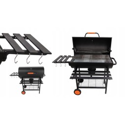 VIBEN FIRETUBE PRO - duży grill węglowy ogrodowy z pokrywą, 2 ruszty, popielnik, termometr, stal, 2 półki