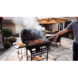 VIBEN FIRETUBE PRO - duży grill węglowy ogrodowy z pokrywą, 2 ruszty, popielnik, termometr, stal, 2 półki
