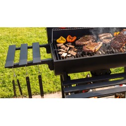 VIBEN FIRETUBE PRO - duży grill węglowy ogrodowy z pokrywą, 2 ruszty, popielnik, termometr, stal, 2 półki