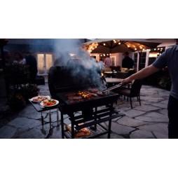 VIBEN FIRETUBE PRO - duży grill węglowy ogrodowy z pokrywą, 2 ruszty, popielnik, termometr, stal, 2 półki