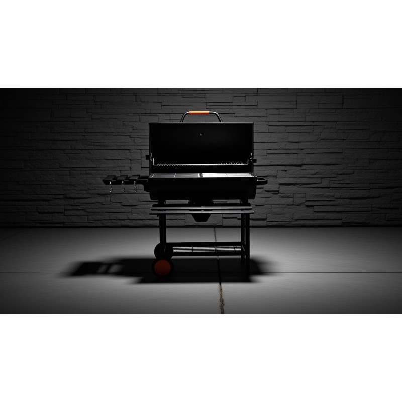 VIBEN FIRETUBE PRO - duży grill węglowy ogrodowy z pokrywą, 2 ruszty, popielnik, termometr, stal, 2 półki