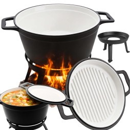 Kociołek żeliwny emaliowany z patelnią garnek myśliwski węgierski na ognisko grill 8l