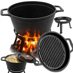 Kociołek żeliwny z patelnią garnek myśliwski węgierski na ognisko grill 8l