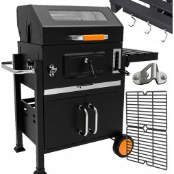 VIBEN Titan Pro - duży grill węglowy ogrodowy z pokrywą, żeliwnym rusztem, termometrem i szybą