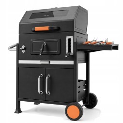 VIBEN Titan Pro - duży grill węglowy ogrodowy z pokrywą, żeliwnym rusztem, termometrem i szybą