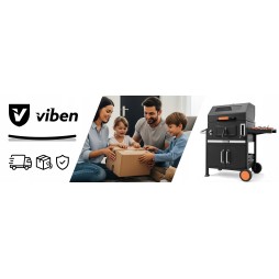 VIBEN Titan Pro - duży grill węglowy ogrodowy z pokrywą, żeliwnym rusztem, termometrem i szybą