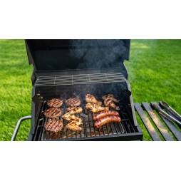 VIBEN Titan Pro - duży grill węglowy ogrodowy z pokrywą, żeliwnym rusztem, termometrem i szybą