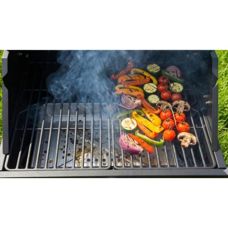 VIBEN Titan Pro - duży grill węglowy ogrodowy z pokrywą, żeliwnym rusztem, termometrem i szybą