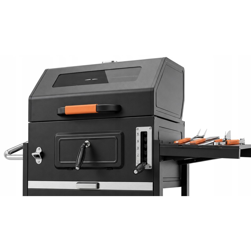 VIBEN Titan Pro - duży grill węglowy ogrodowy z pokrywą, żeliwnym rusztem, termometrem i szybą