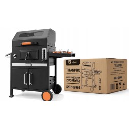 VIBEN Titan Pro - duży grill węglowy ogrodowy z pokrywą, żeliwnym rusztem, termometrem i szybą