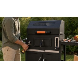 VIBEN Titan Pro - duży grill węglowy ogrodowy z pokrywą, żeliwnym rusztem, termometrem i szybą