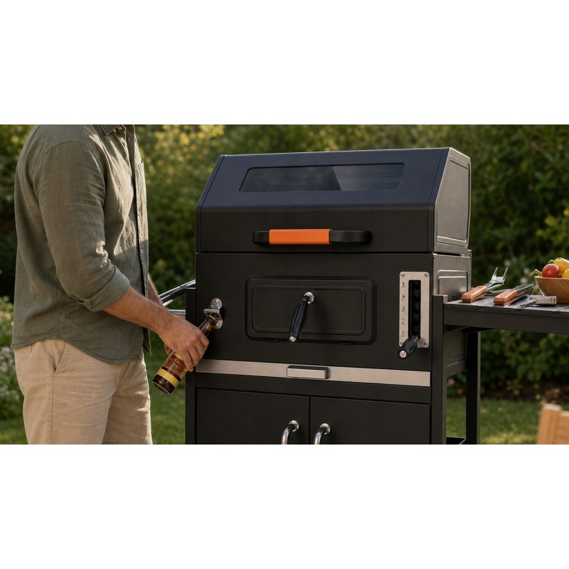 VIBEN Titan Pro - duży grill węglowy ogrodowy z pokrywą, żeliwnym rusztem, termometrem i szybą