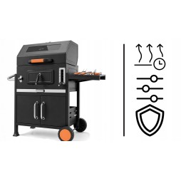 VIBEN Titan Pro - duży grill węglowy ogrodowy z pokrywą, żeliwnym rusztem, termometrem i szybą
