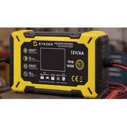 Prostownik samochodowy do ładowania akumulatorów, AGM, żelowe, kwasowe, z funkcją naprawy 12v/6A lcd
