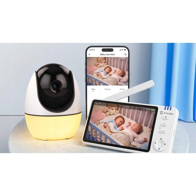 Niania elektroniczna Smart 2w1 z kamerą, aplikacją i monitorem 5"