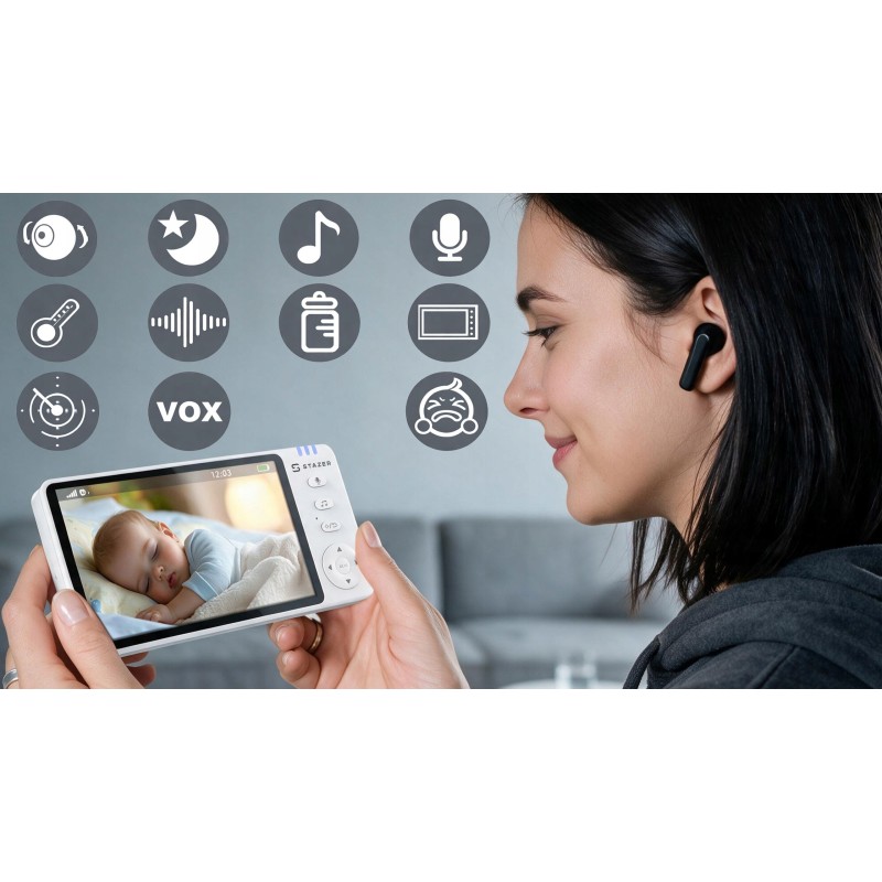 Niania elektroniczna Smart 2w1 z kamerą, aplikacją i monitorem 5"
