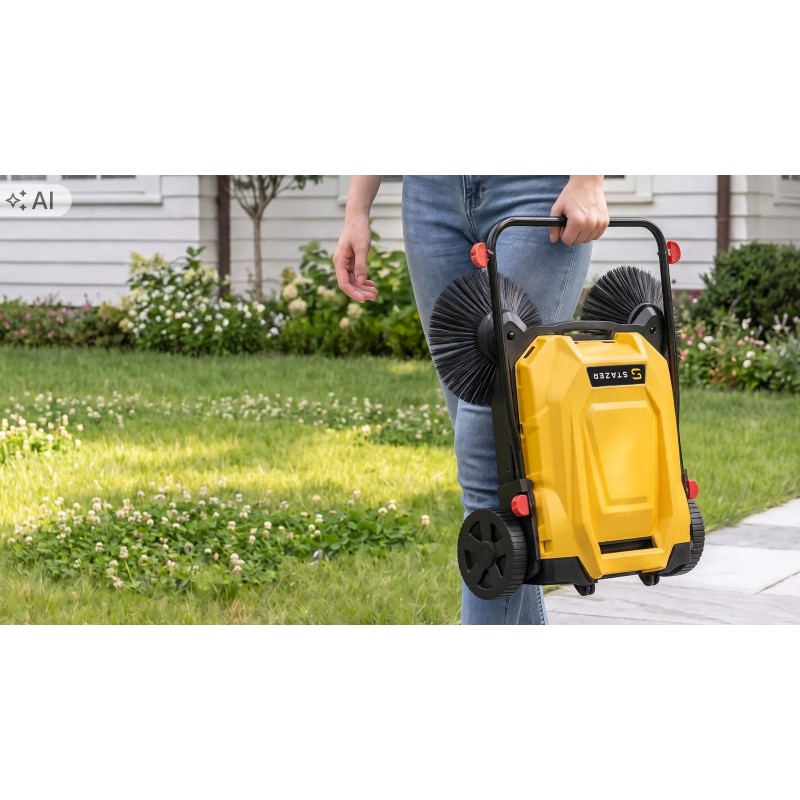 Zamiatarka ręczna STAZER do kostki brukowej, liści, podjazdu 68 cm, pojemnik 24 l