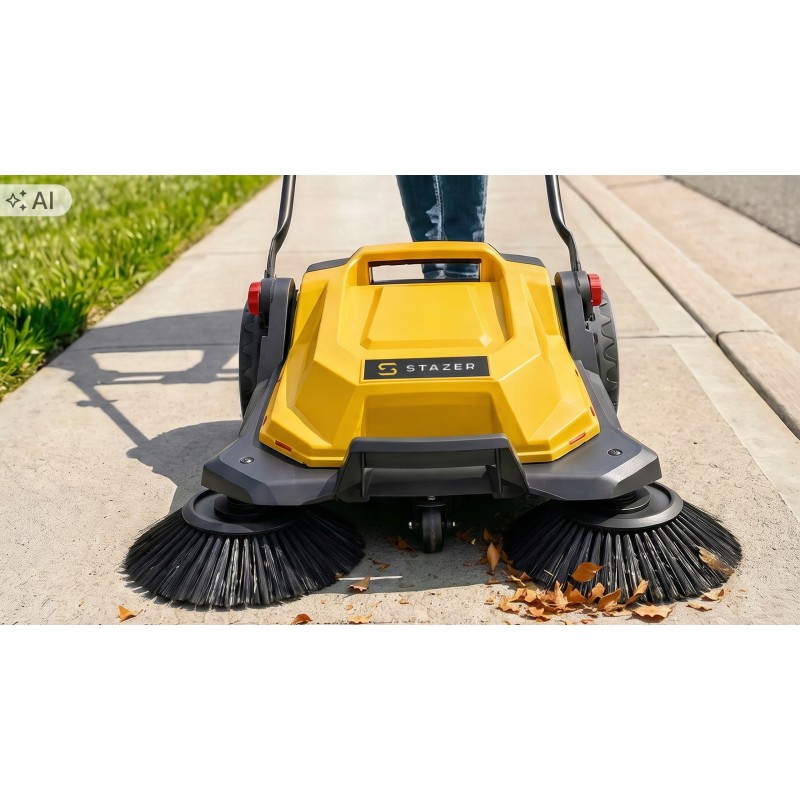 Zamiatarka ręczna STAZER do kostki brukowej, liści, podjazdu 68 cm, pojemnik 24 l