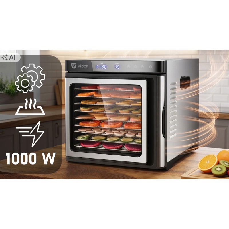 Suszarka do owoców, grzybów i ziół Viben DeHydroX Pro 1000 W, 9 tac