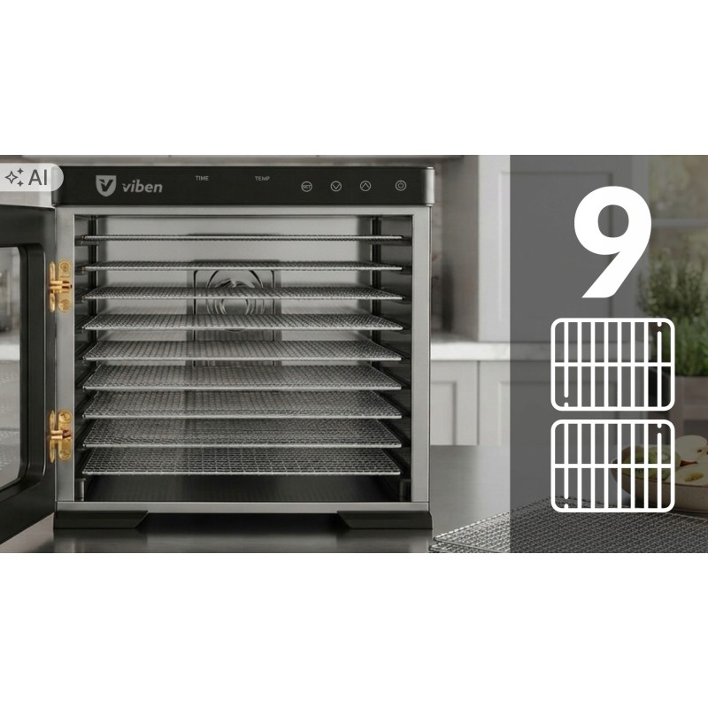 Suszarka do owoców, grzybów i ziół Viben DeHydroX Pro 1000 W, 9 tac