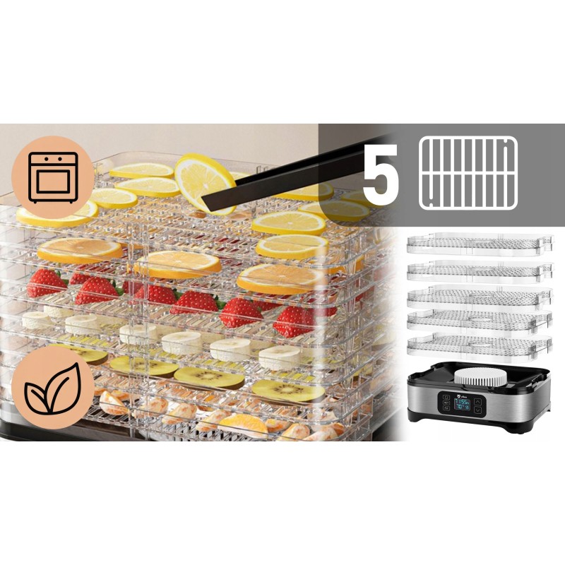 Suszarka do grzybów, owoców i warzyw VIBEN DeHydroX 400 W, 5 sit, timer