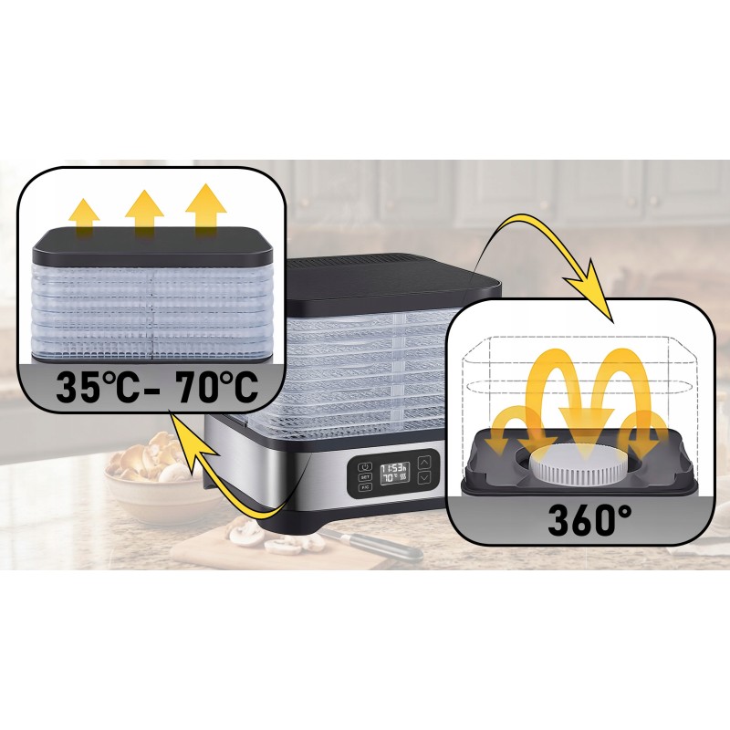 Suszarka do grzybów, owoców i warzyw VIBEN DeHydroX 400 W, 5 sit, timer