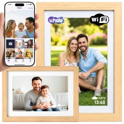 Cyfrowa ramka na zdjęcia STAZER WiFi 10,1 cala 16 GB IPS – jasne drewno