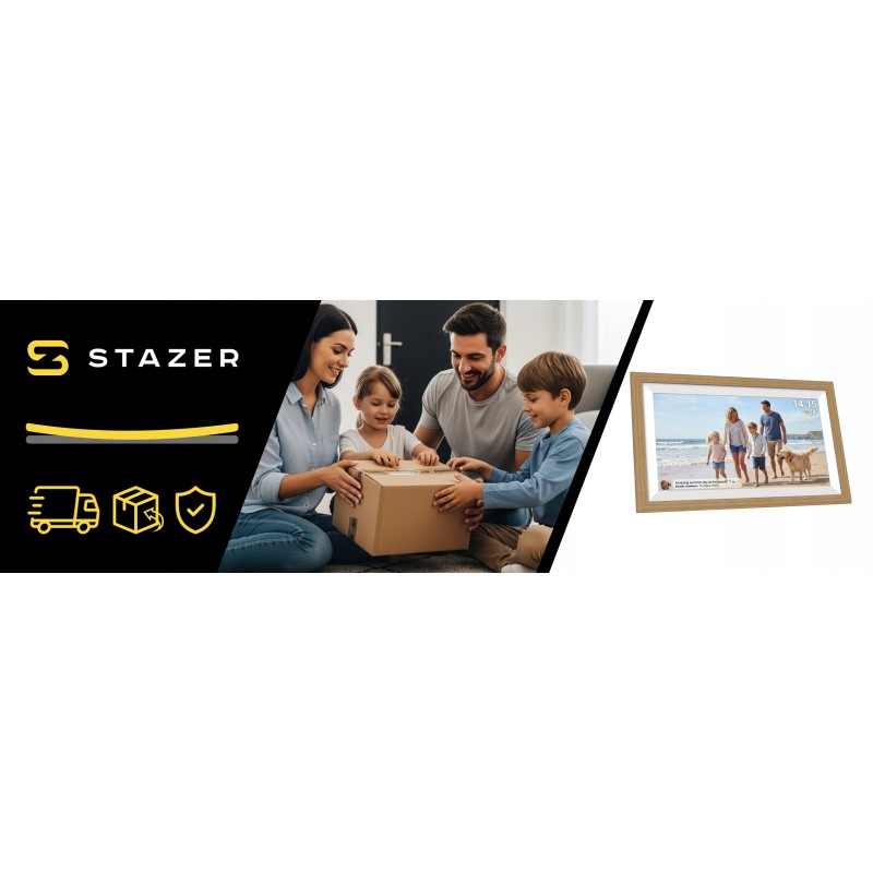Cyfrowa ramka na zdjęcia STAZER WiFi 10,1 cala 16 GB IPS – jasne drewno
