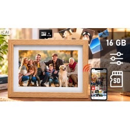 Cyfrowa ramka na zdjęcia STAZER WiFi 10,1 cala 16 GB IPS – jasne drewno