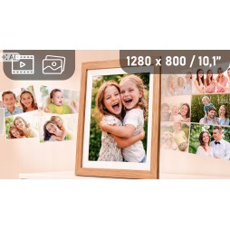 Cyfrowa ramka na zdjęcia STAZER WiFi 10,1 cala 16 GB IPS – jasne drewno