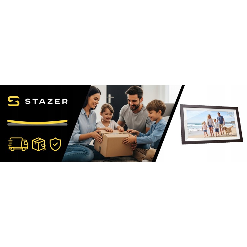 Cyfrowa ramka na zdjęcia STAZER WiFi 10,1 cala 16 GB IPS – ciemne drewno