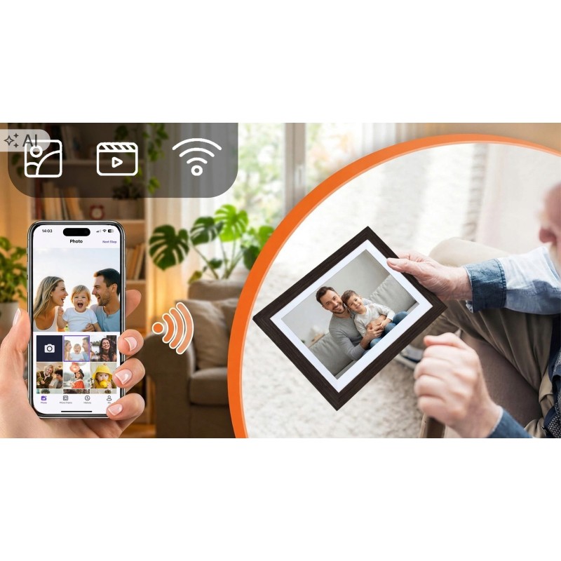 Cyfrowa ramka na zdjęcia STAZER WiFi 10,1 cala 16 GB IPS – ciemne drewno