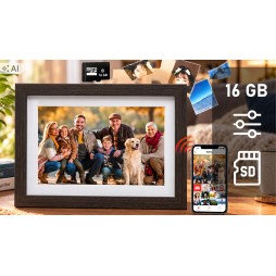 Cyfrowa ramka na zdjęcia STAZER WiFi 10,1 cala 16 GB IPS – ciemne drewno