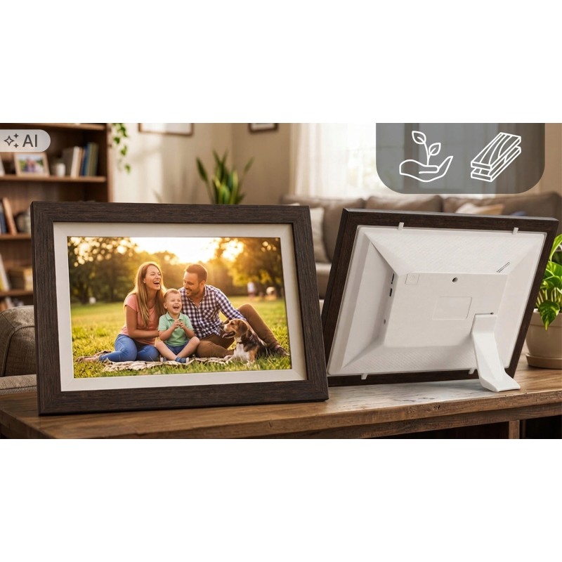 Cyfrowa ramka na zdjęcia STAZER WiFi 10,1 cala 16 GB IPS – ciemne drewno