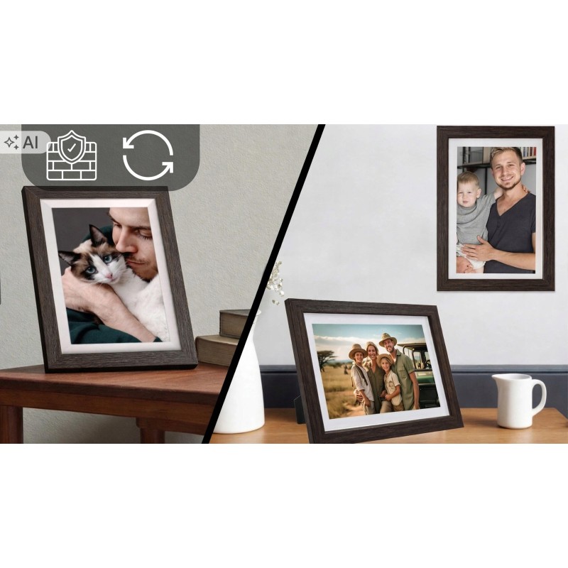 Cyfrowa ramka na zdjęcia STAZER WiFi 10,1 cala 16 GB IPS – ciemne drewno