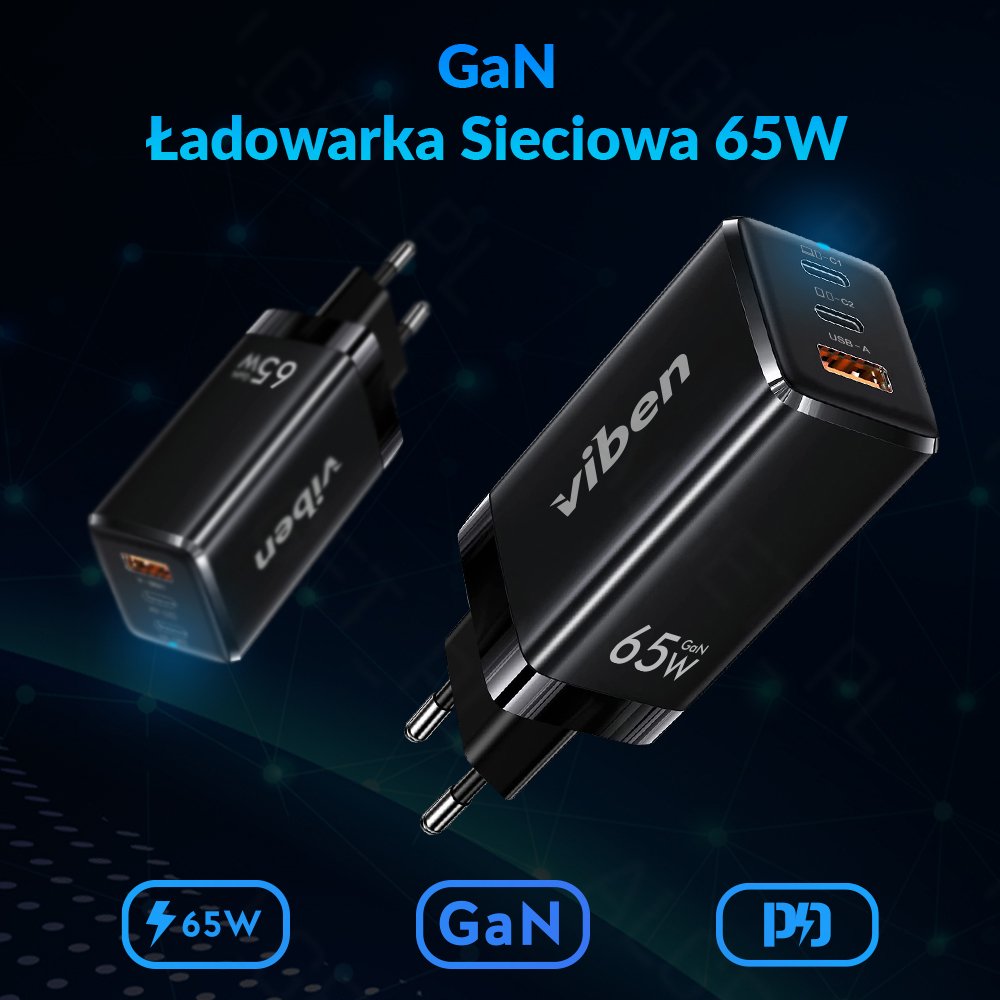VIBEN Ładowarka sieciowa GaN QC + PD
